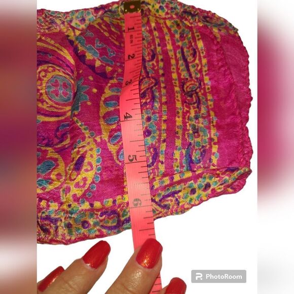 Silk Scarf, pink and yellow hand stitched, Made in India - Picture 3 of 5
